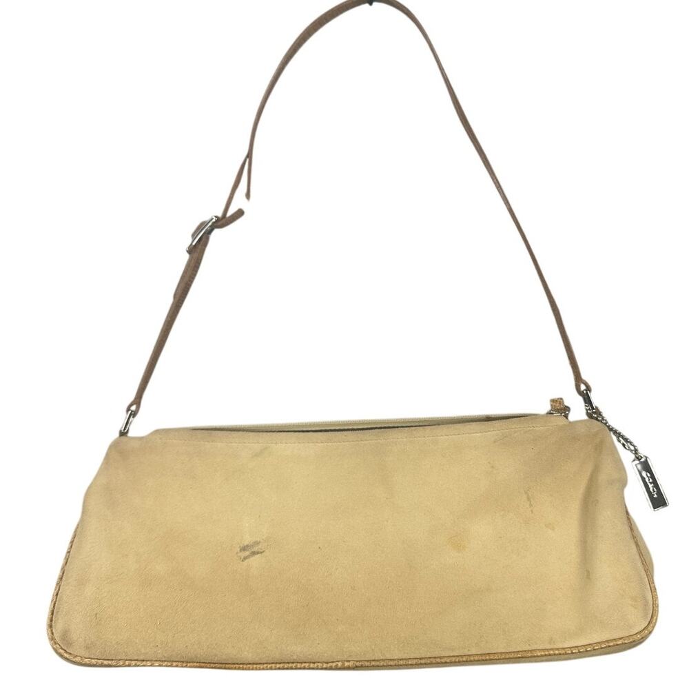 Coach Handbag Suede Genuine Lizard Trim Tan Vintage 90s Y2K Shoulder Bag